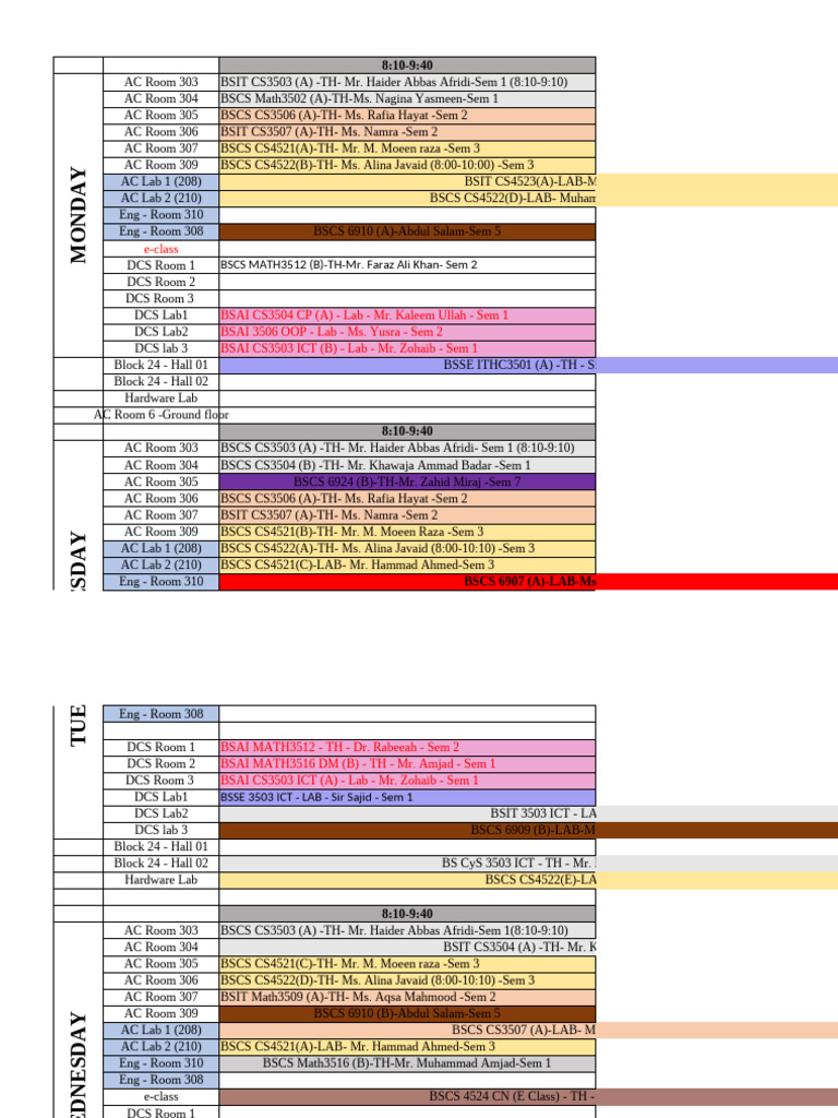 Weekly Class Schedule for BSIT & BSCS | PDF