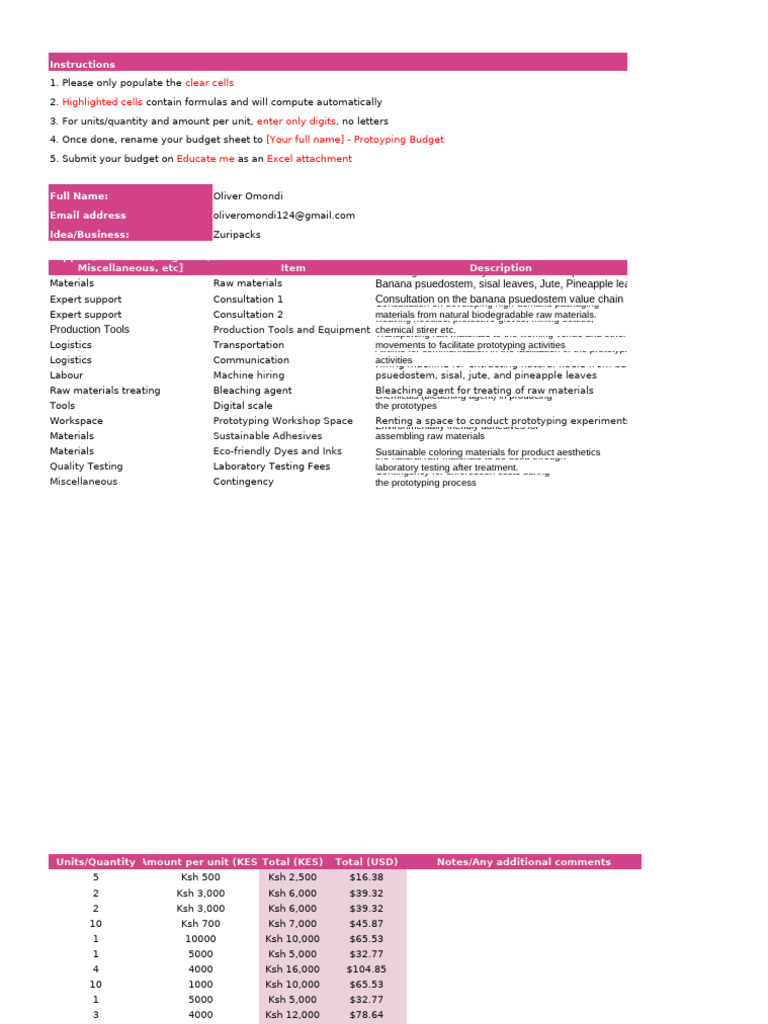 Eco-Friendly Prototyping Budget Plan | PDF