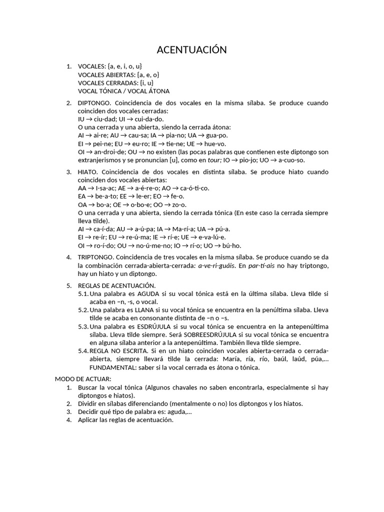 Reglas de Acentuación y Vocales en Español | PDF | Lingüística | Voz humana