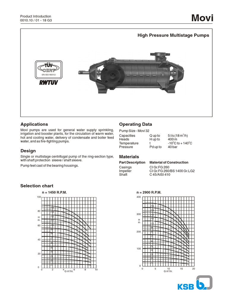 High Pressure Multistage Pump Movi 32 | PDF | Pump | Fluid Dynamics