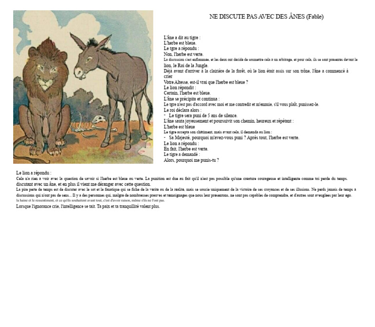 Ne discutez pas avec des ânes : fable morale | PDF