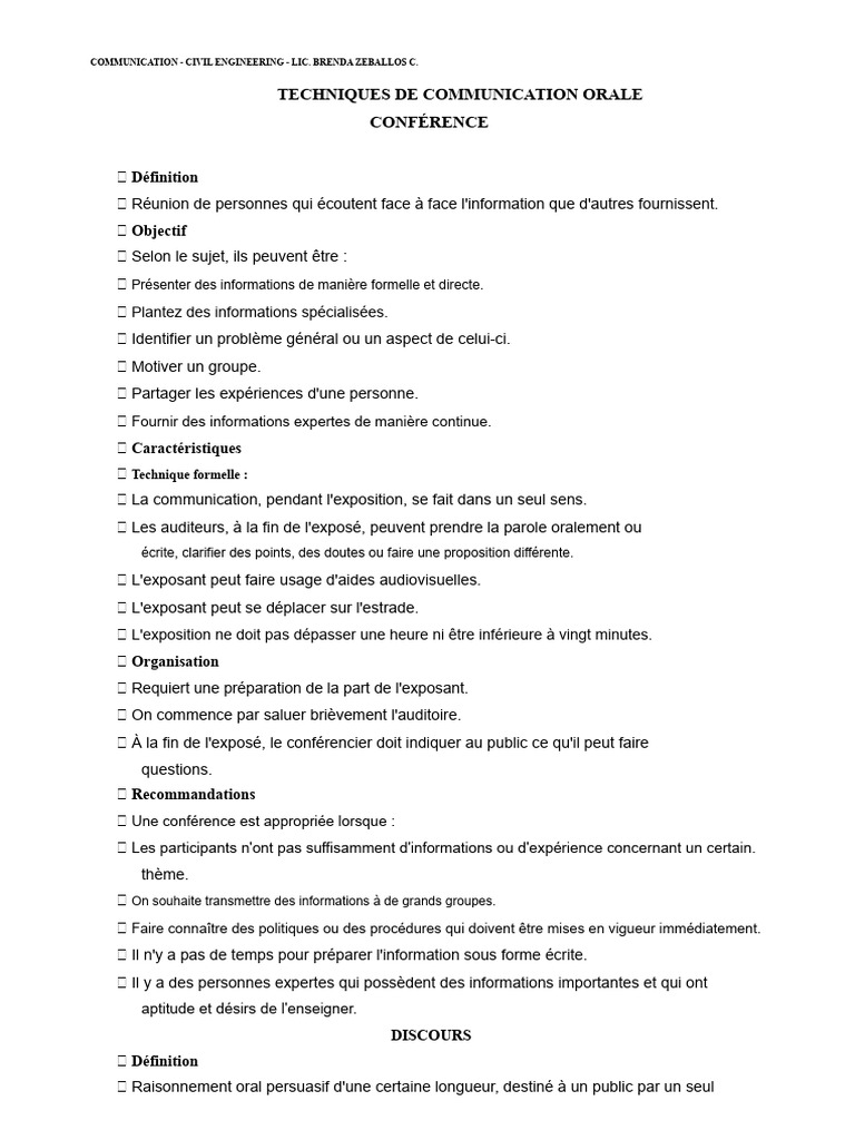 Techniques de Communication Orale en Ingénierie | PDF | Discours ...