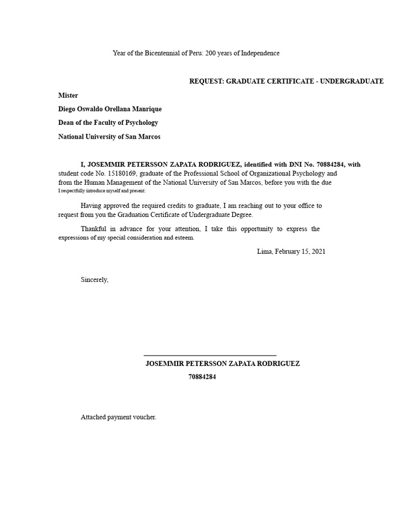 Request for Undergraduate Graduation Certificate | PDF