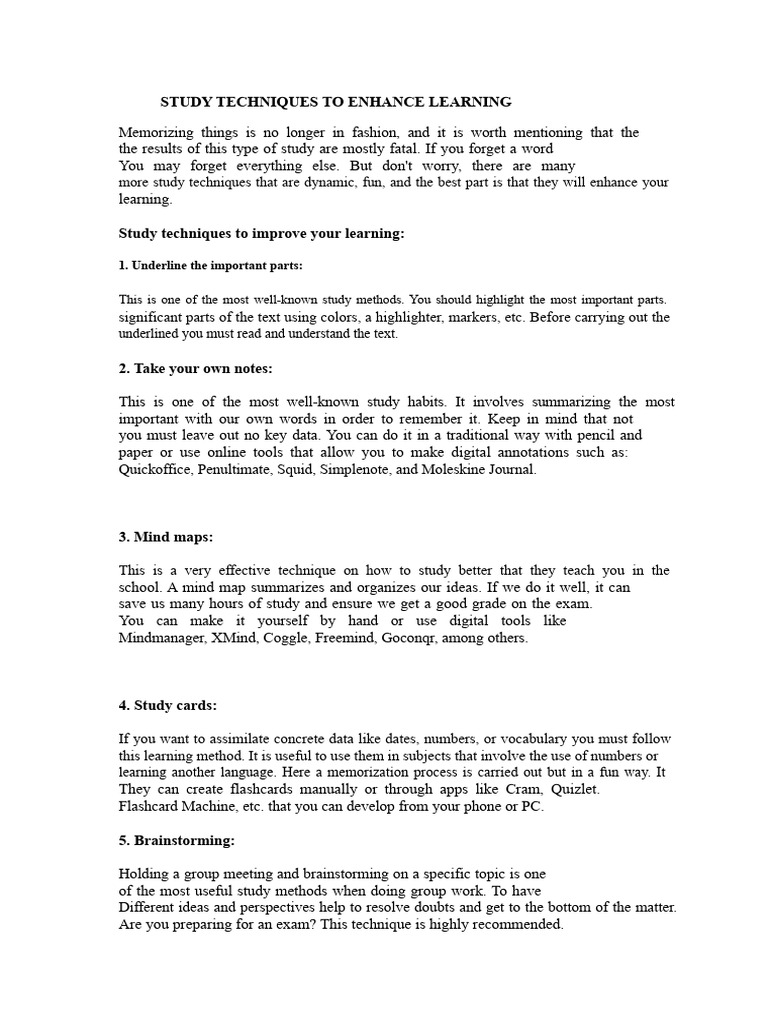 Effective Study Techniques for Learning | PDF | Cognitive Science ...