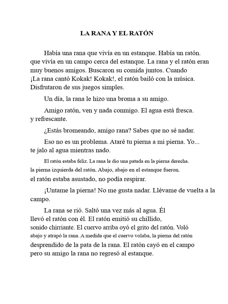 La Rana y el Ratón: Una Amistad Peligrosa | PDF