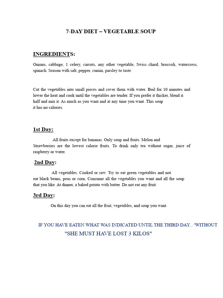 7-Day Vegetable Soup Diet Plan | PDF | Drink | Vegetables