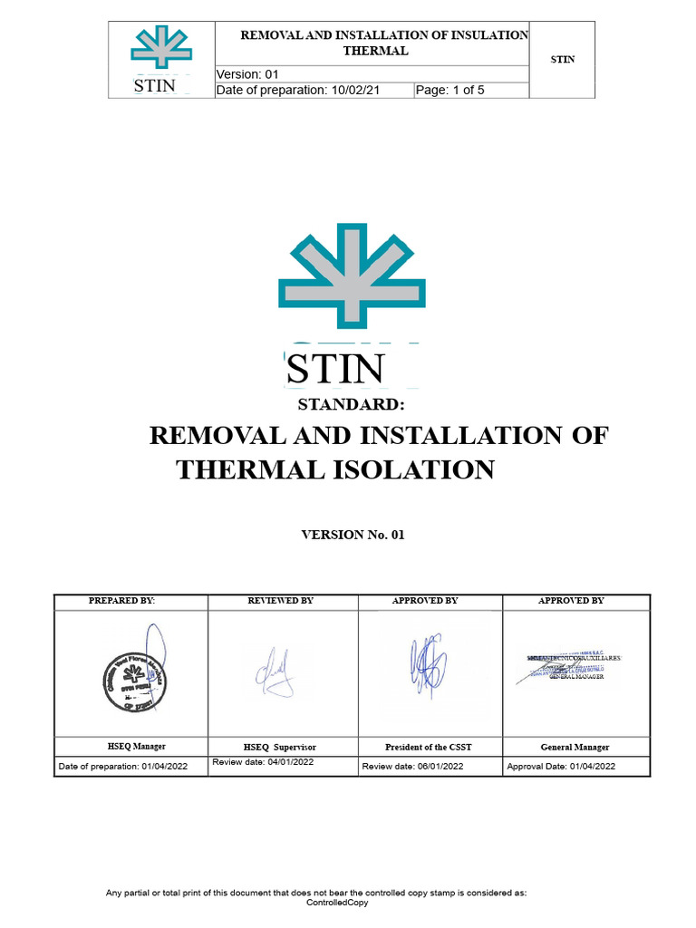 Image showcasing STIN Procedure - Removal and Installation of Thermal Insulation | PDF ...