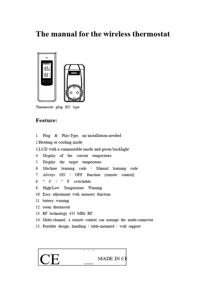 Notice Wireless Thermostat PDF Thermostat Electrical Engineering — free download