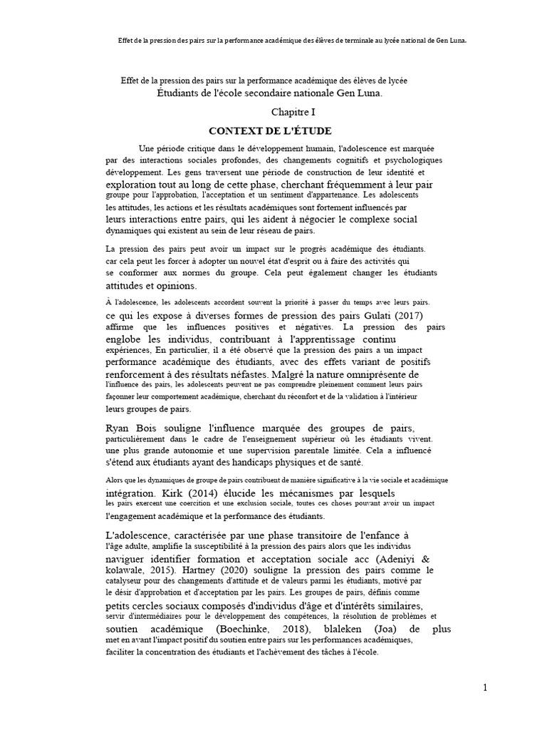 Pression des pairs et performance académique | PDF | Adolescence | Pression