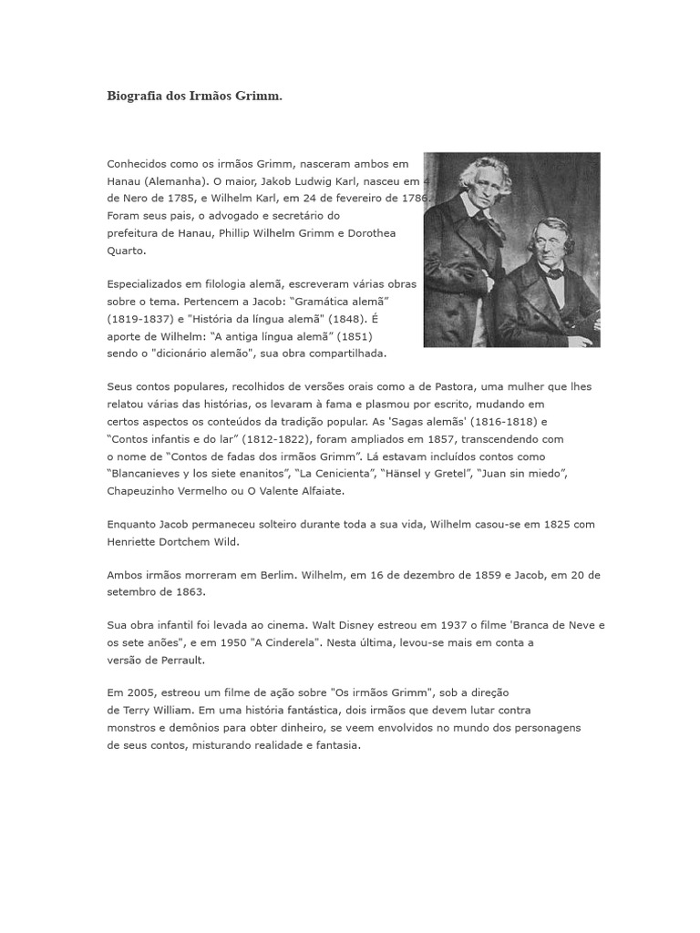 Biografia dos Irmãos Grimm e Suas Obras | PDF