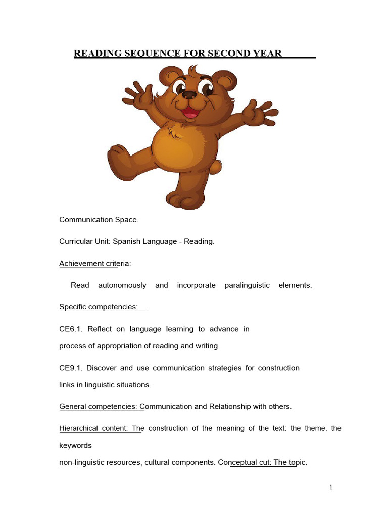 Reading Itinerary Sequence First and Second Year - Stories With Bears ...