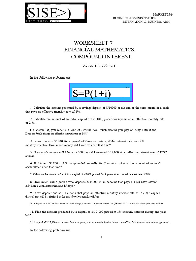 Financial Mathematics: Compound Interest Calculations | PDF | Interest ...