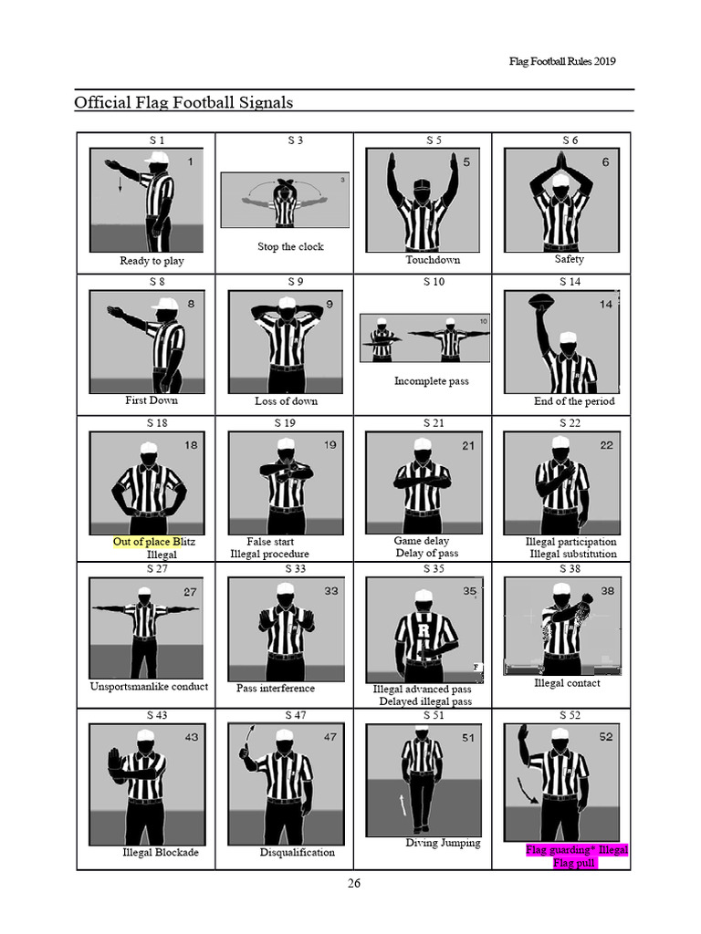 2019 Flag Football Rules and Signals | PDF | Quarterback | Touchdown