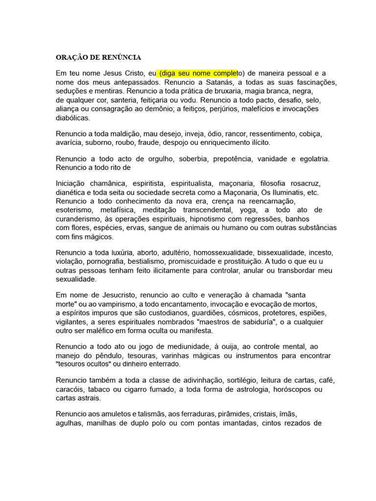 Oração de Renúncia e Libertação | PDF | Jesus | Feitiçaria