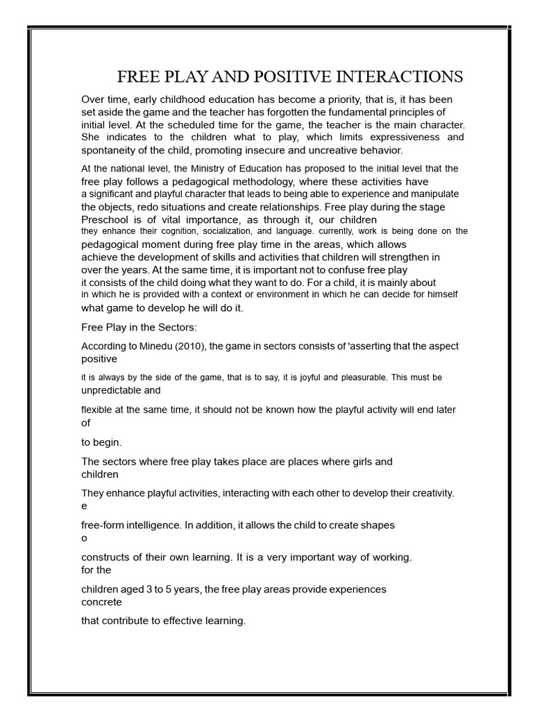 Free Play and Positive Interactions | PDF | Pedagogy | Cognitive Psychology