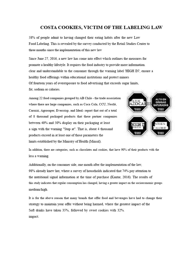 Impact of Labeling Law on Costa Cookies | PDF | Candy | Drink