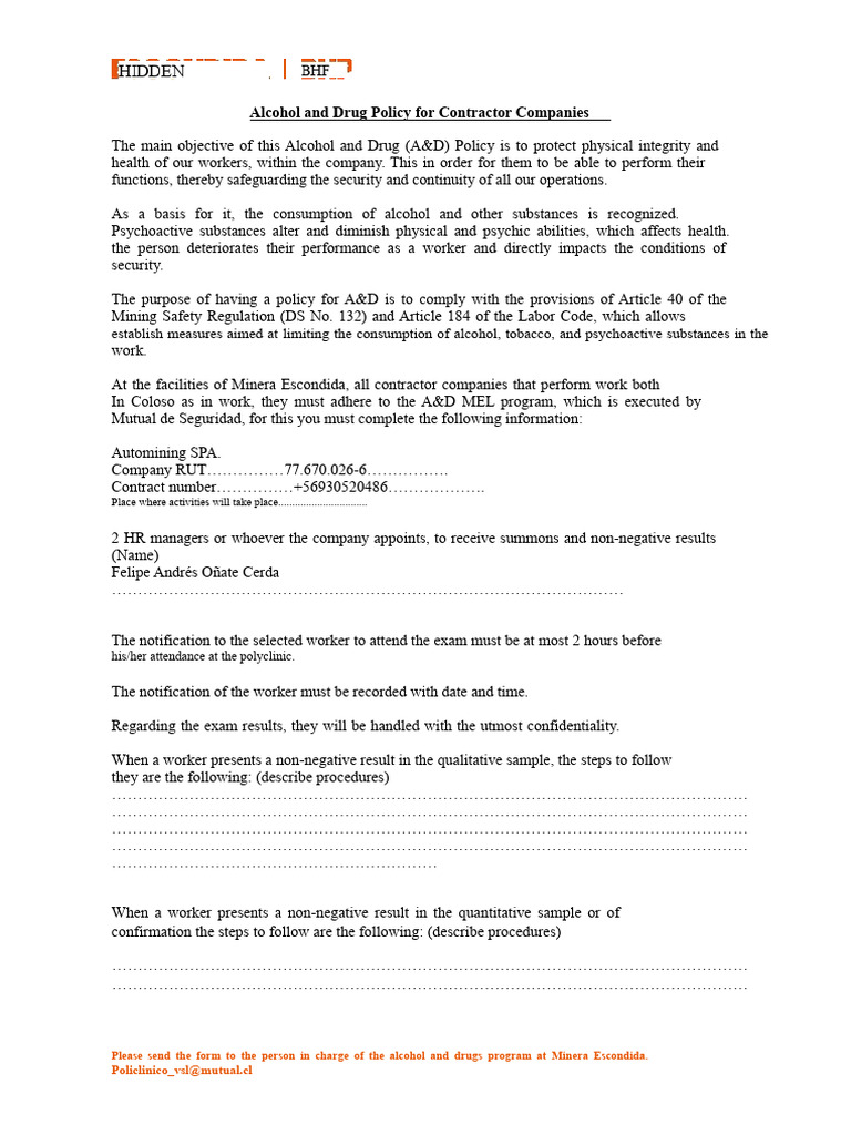Contractor A&D Policy Compliance Guide | PDF | Drugs
