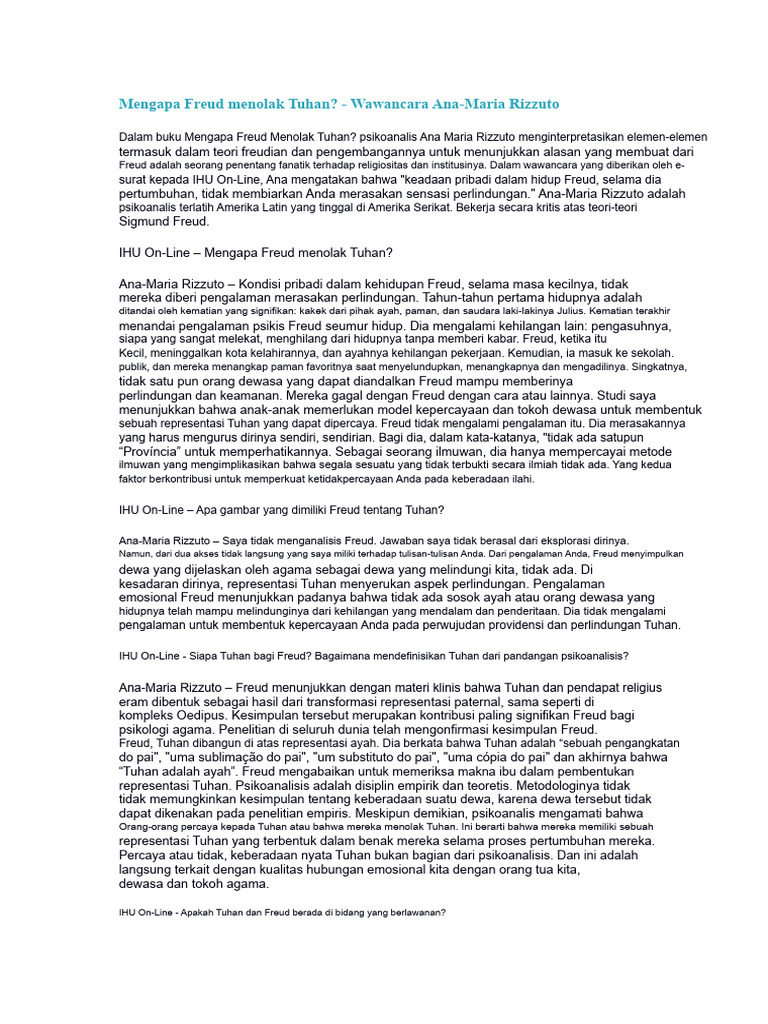 Mengapa Freud Menolak Tuhan Ana Maria Rizzuto | PDF
