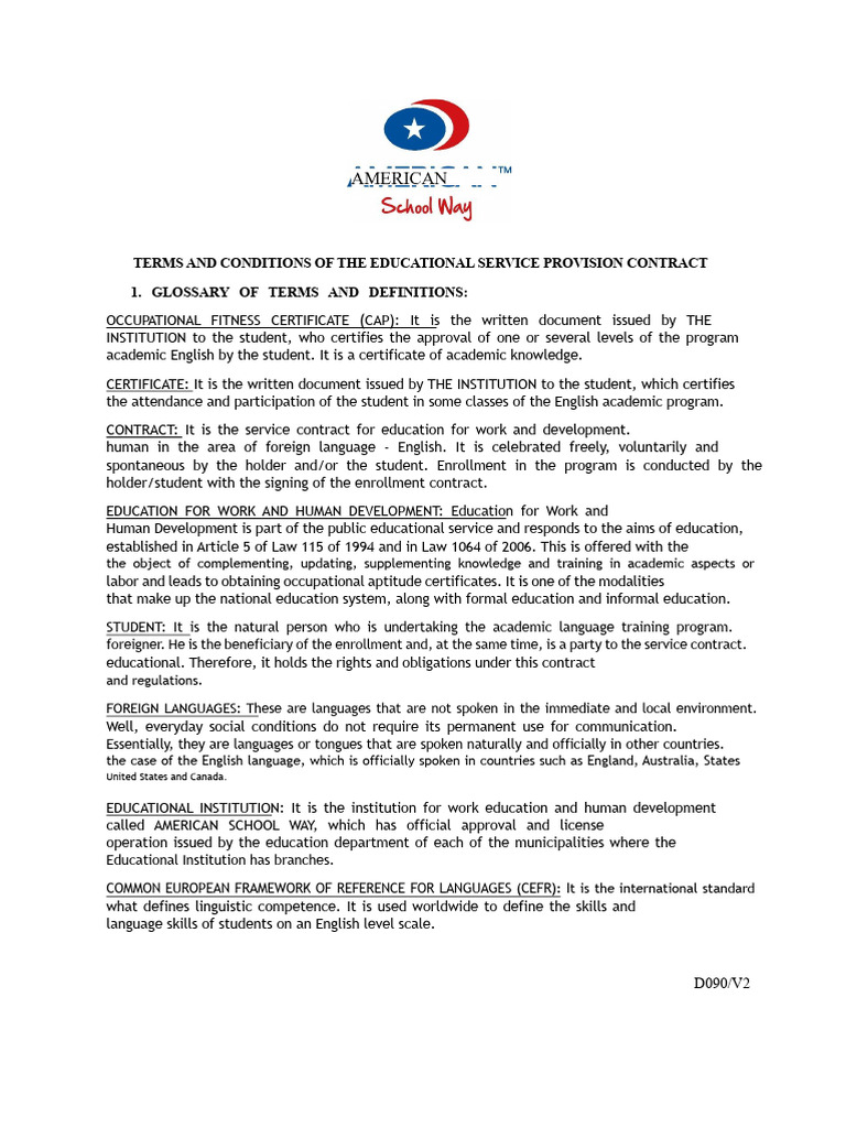 Educational Service Contract Terms | PDF | Contractual Term