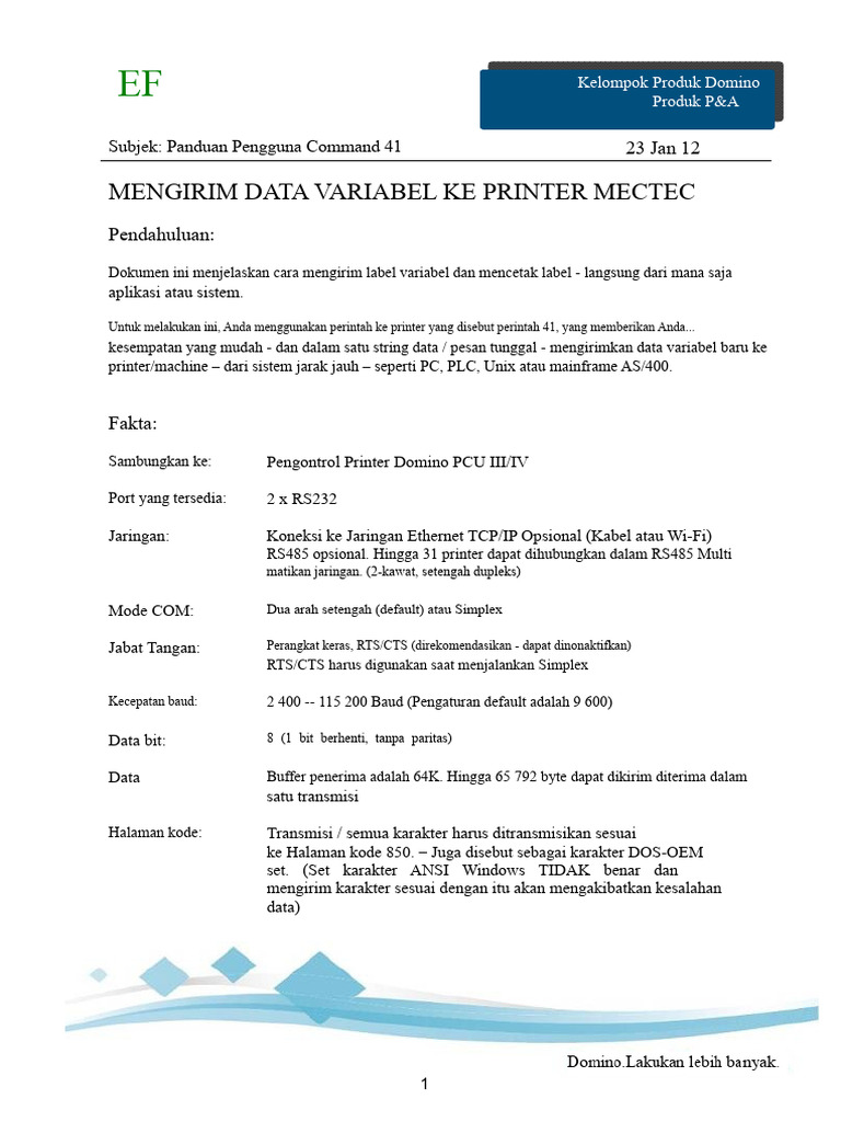 Panduan Perintah 41 untuk Printer Mectec | PDF