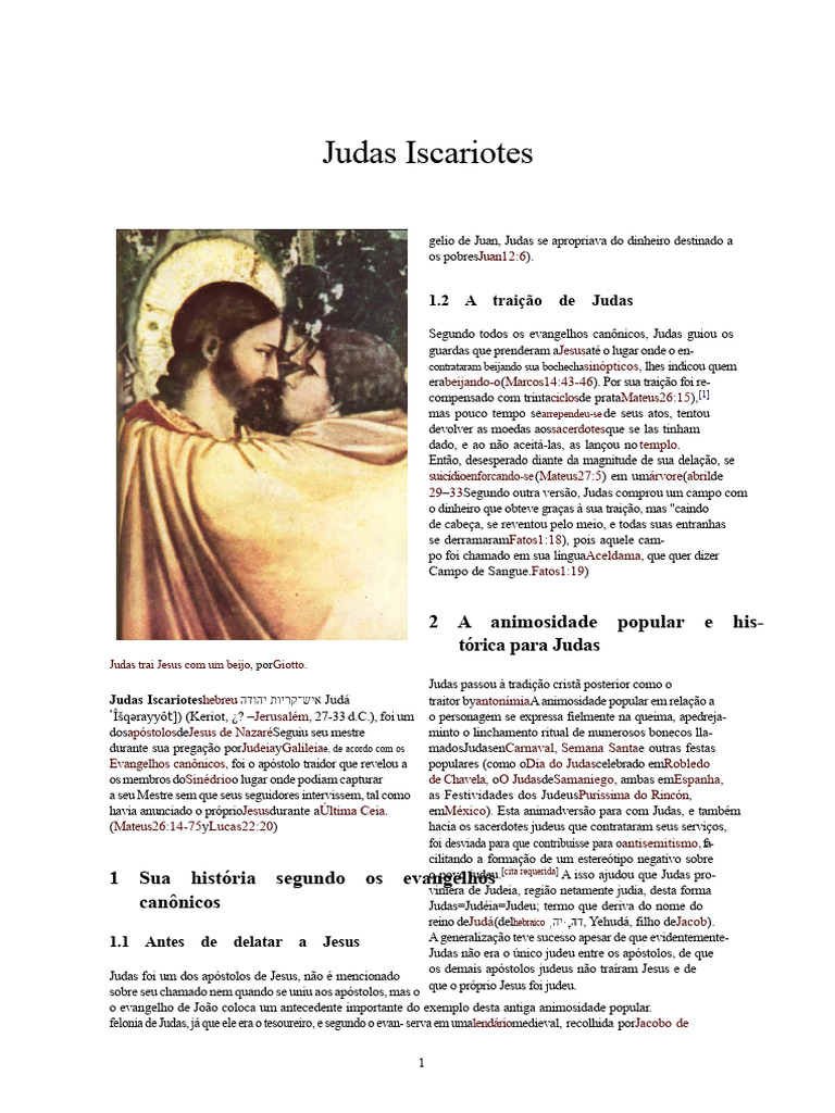Judas Iscariotes: Traição e Morte | PDF | Judas Iscariotes | Jesus