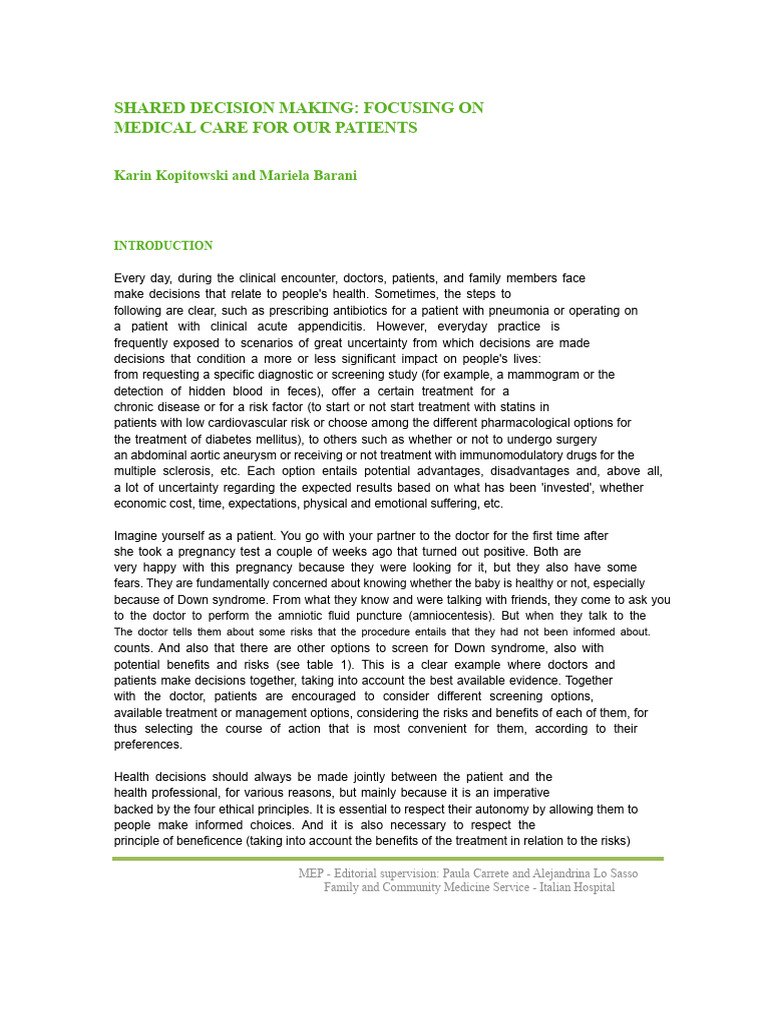 Shared Decision Making in Healthcare | PDF | Major Depressive Disorder ...