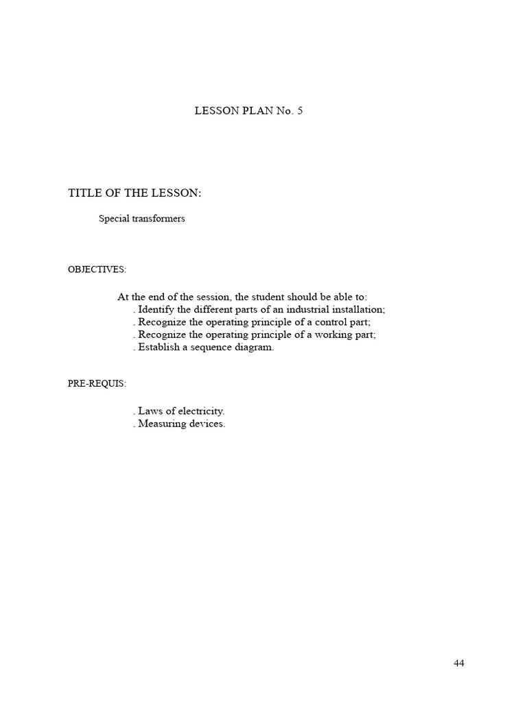 Special Transformers Lesson Plan | PDF | Transformer | Electrical Equipment