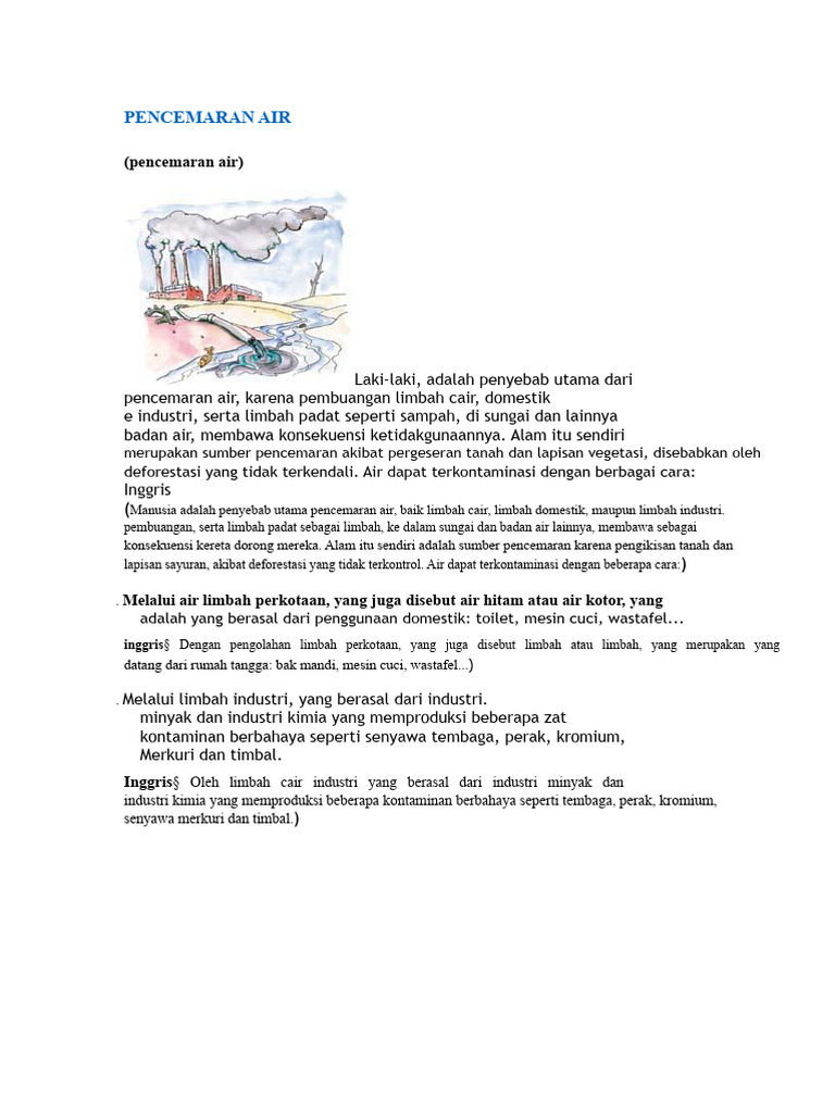 Penyebab dan Dampak Pencemaran Air | PDF