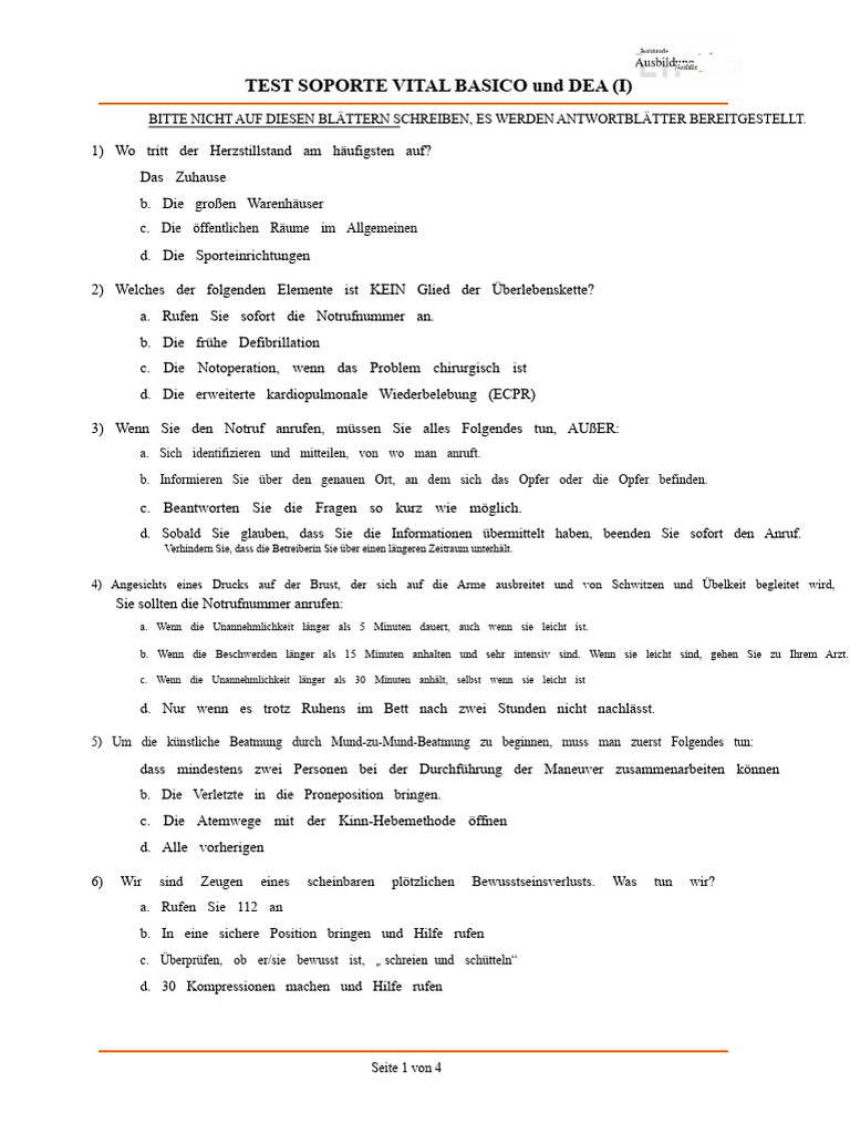 Test SVB Und Dea Ohne Antworten 20 Fragen | PDF