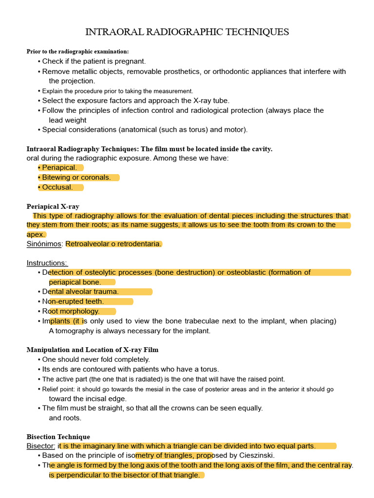Intraoral Radiographic Techniques Guide | PDF | Radiography | Dental ...