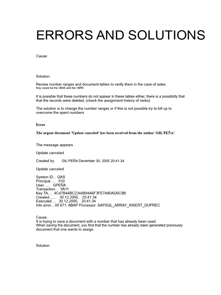 SAP Error Troubleshooting Guide | PDF | Invoice | Software Engineering
