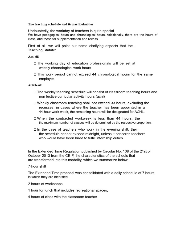 The Teaching Schedule and Its Particularities | PDF | Teachers ...
