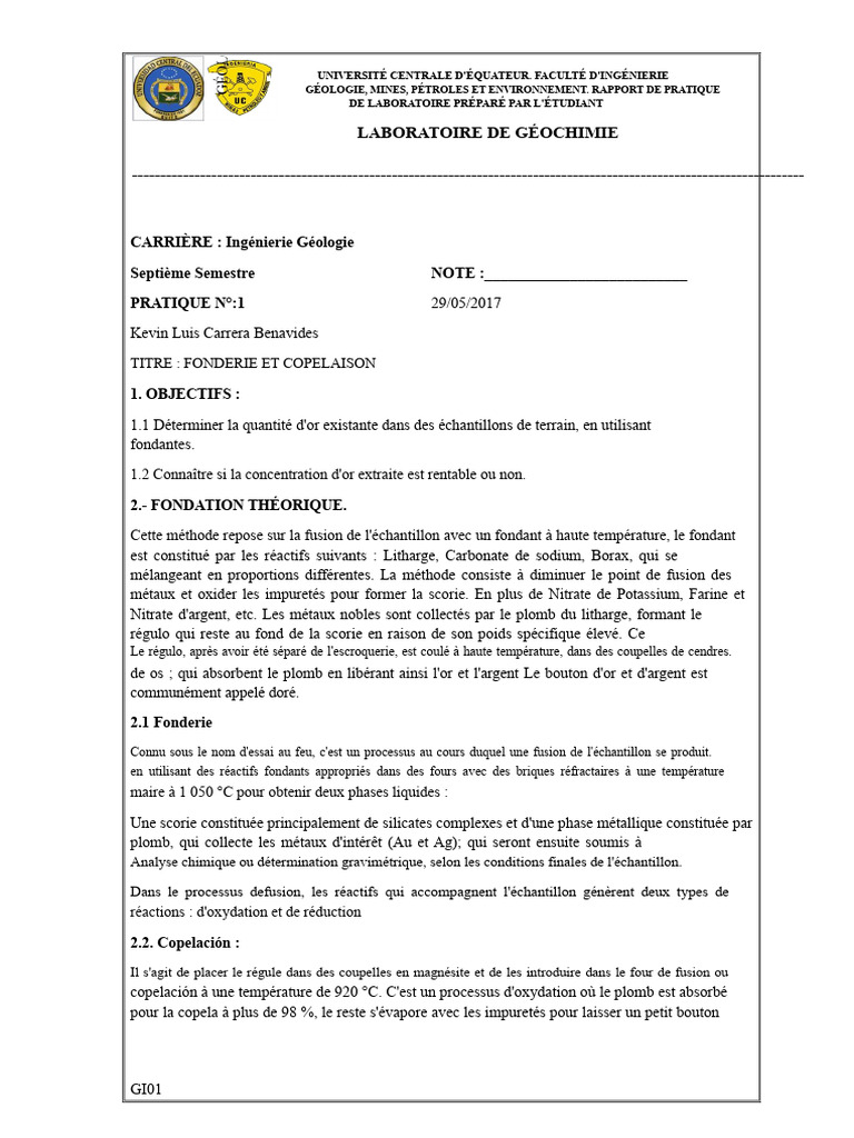 Fonderie et Copelation de l'Or | PDF | Plomb | Argent