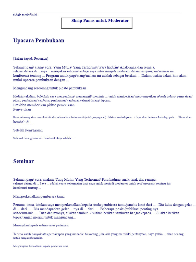 Skrip Moderator untuk Seminar Kristen | PDF