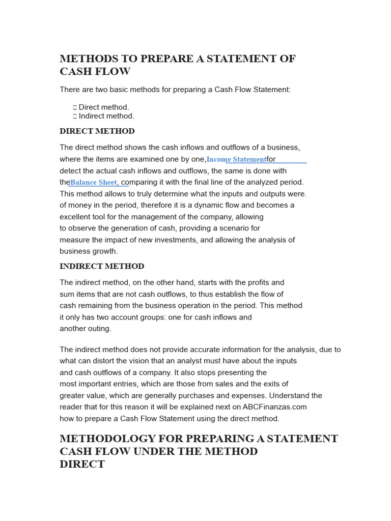 Cash Flow Statement Preparation Methods | PDF | Cash Flow Statement ...