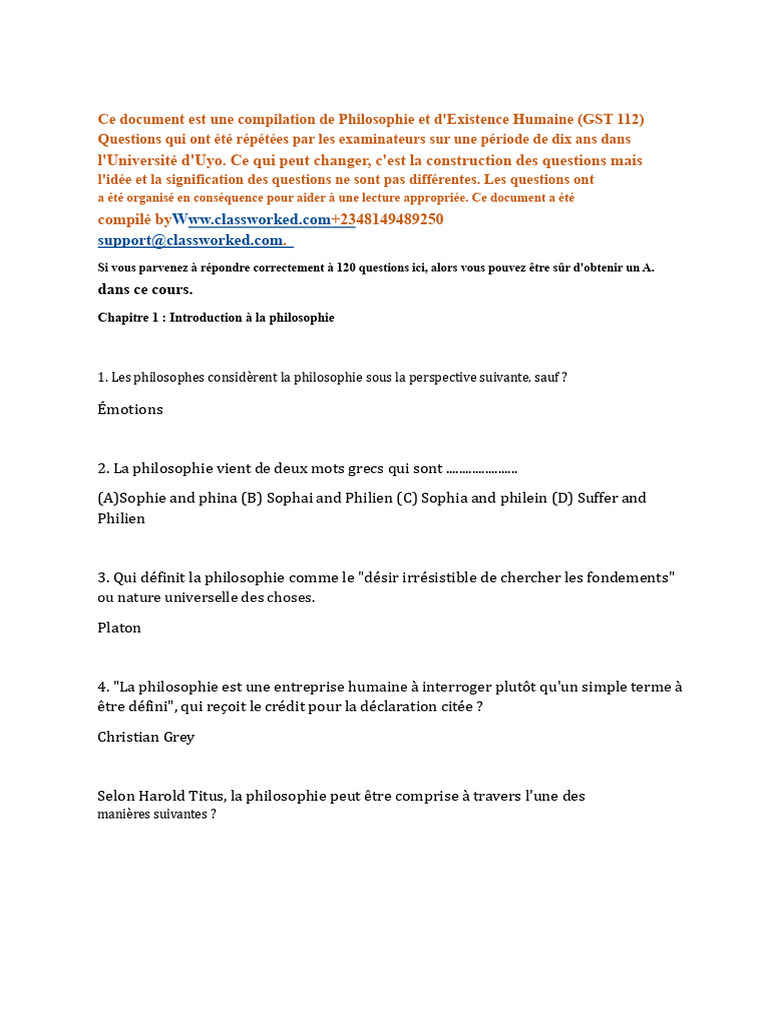 Questions de Philosophie et Existence Humaine | PDF | Épistémologie ...