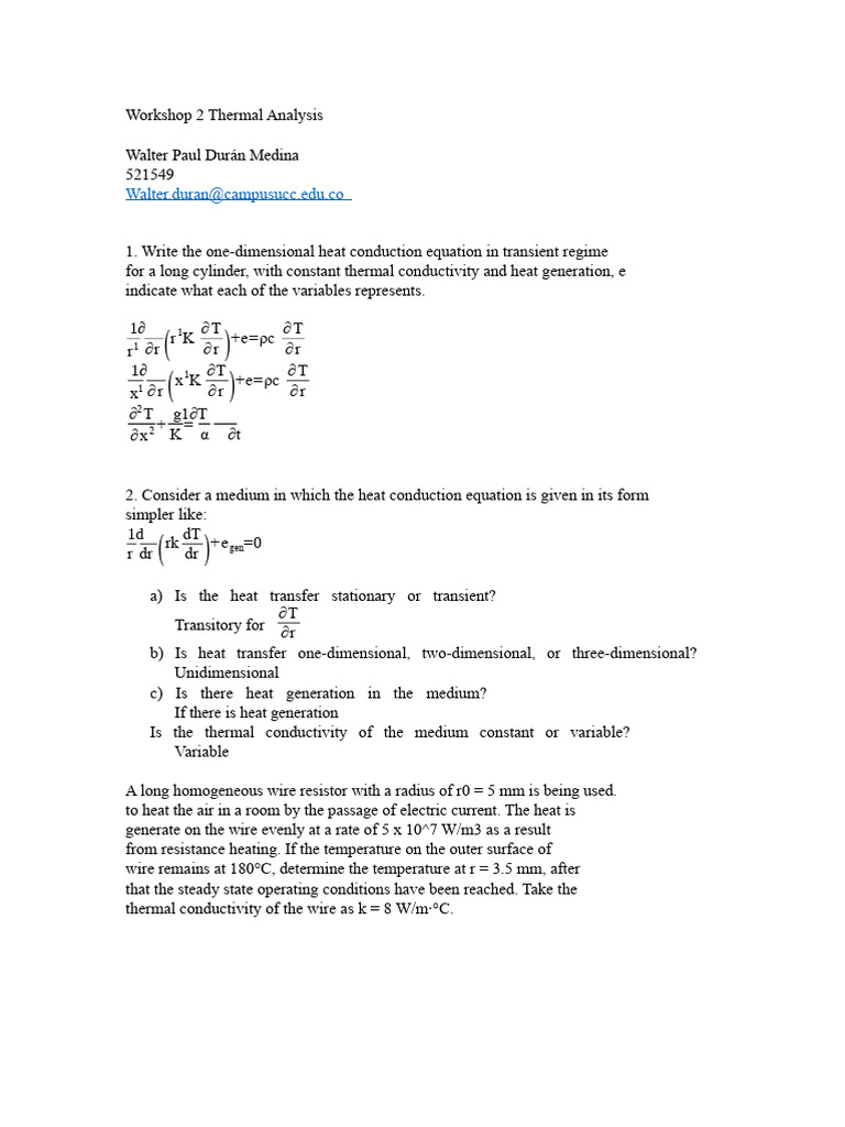 Workshop 2 Thermal Analysis | PDF | Thermal Conduction | Physical Chemistry