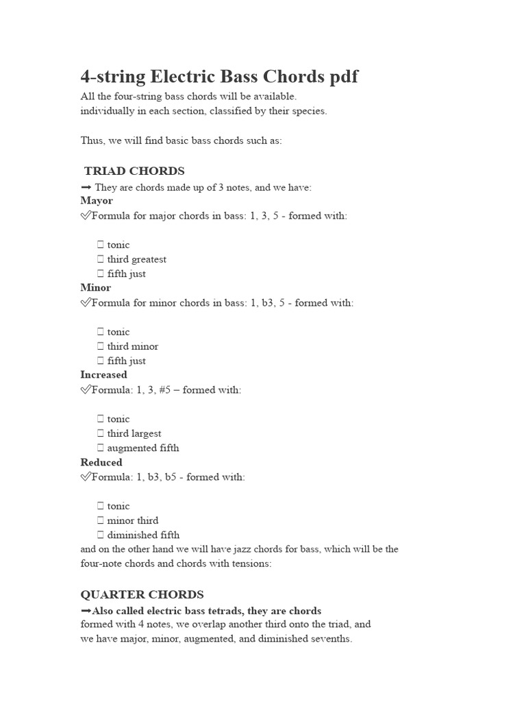 Four-String Bass Chords Guide | PDF | Chord (Music) | Pitch (Music)