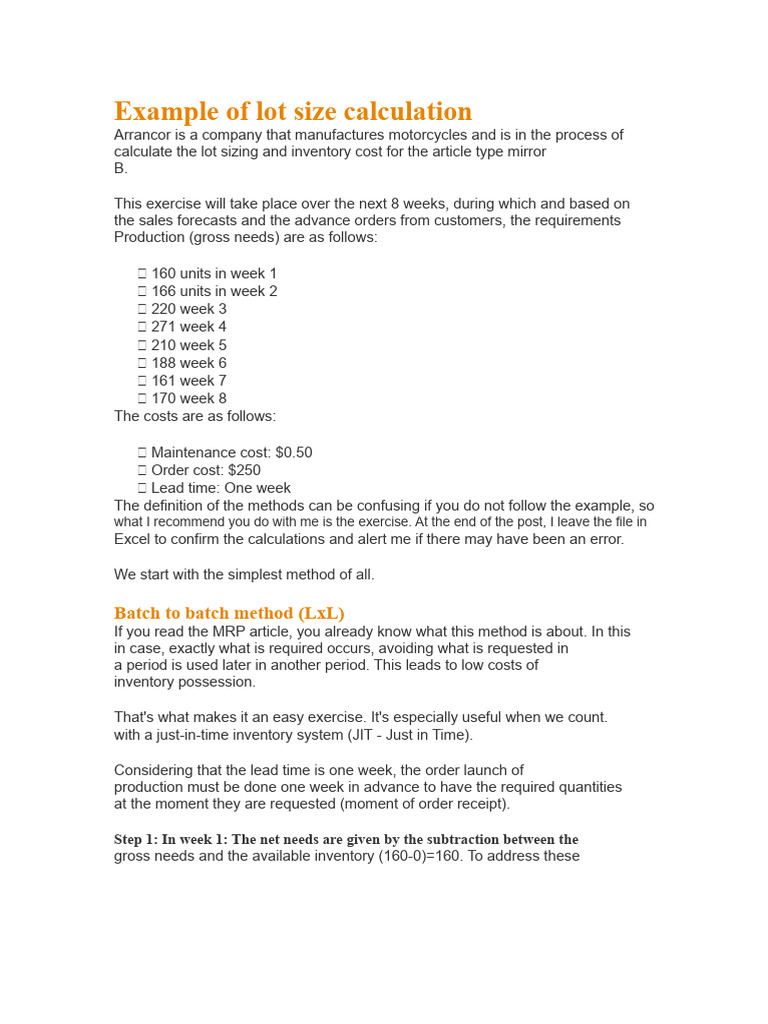 Lot Size Calculation for Motorcycle Mirrors | PDF | Applied Mathematics