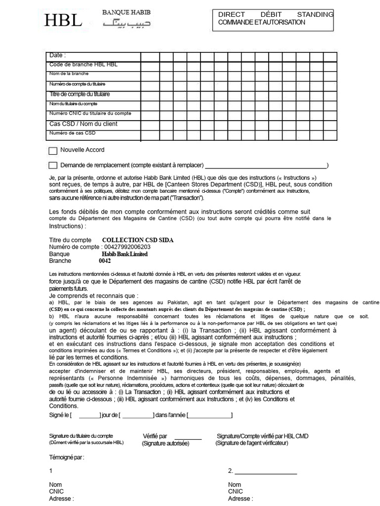 Autorisation de Débit Permanent HBL | PDF | Banques