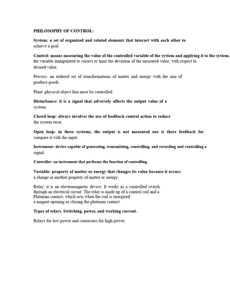 Philosophy of Control | PDF | Electric Motor | Relay
