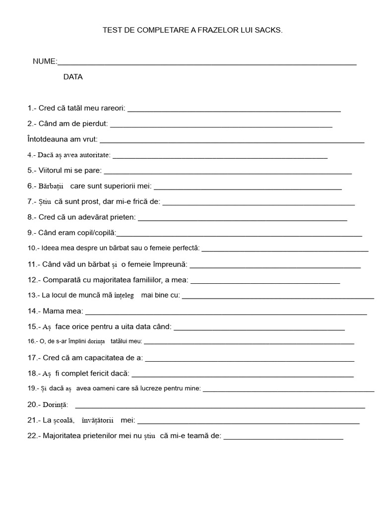 Test de Completare A Frazelor Sacks | PDF