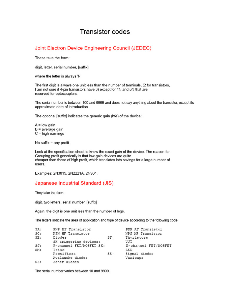 Transistor Codes | PDF | Transistor | Field Effect Transistor