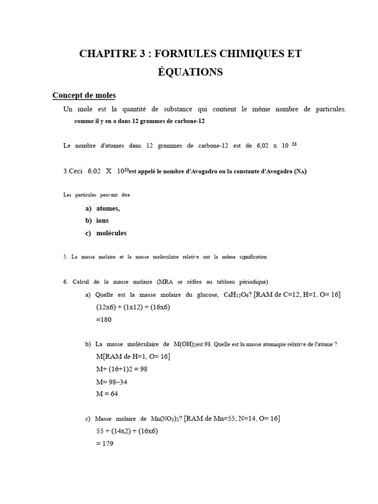 Formules et Équations Chimiques | PDF | Chimie | Éléments chimiques