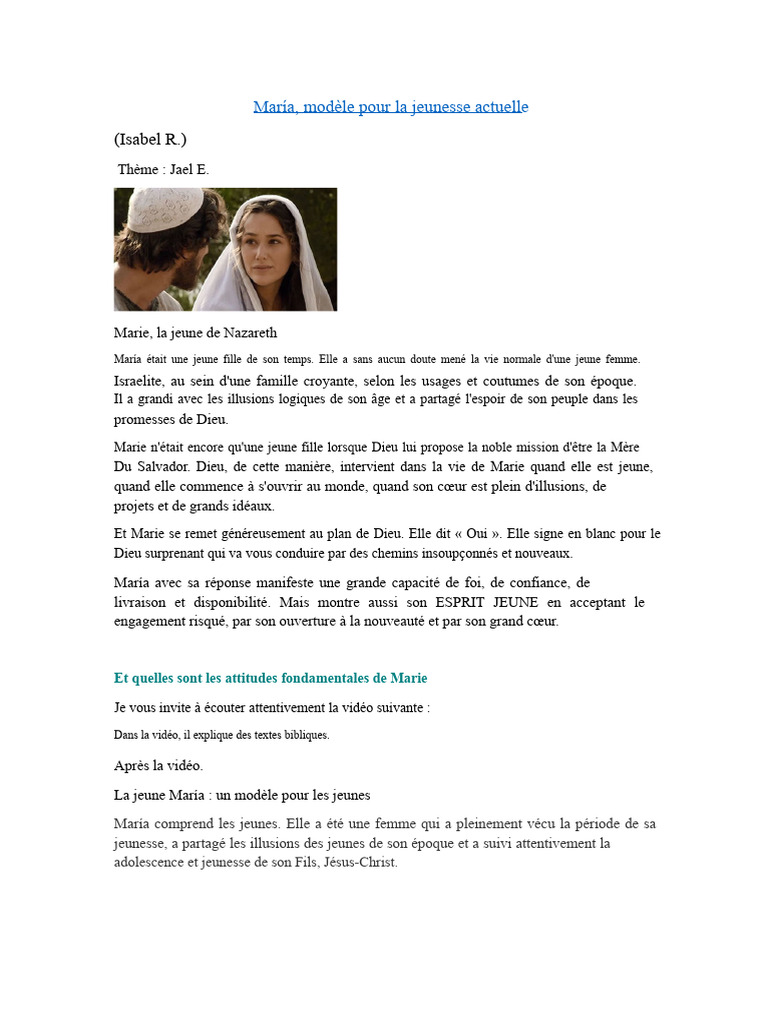 Marie : Modèle de jeunesse chrétienne | PDF | Marie, mère de Jésus | Prière