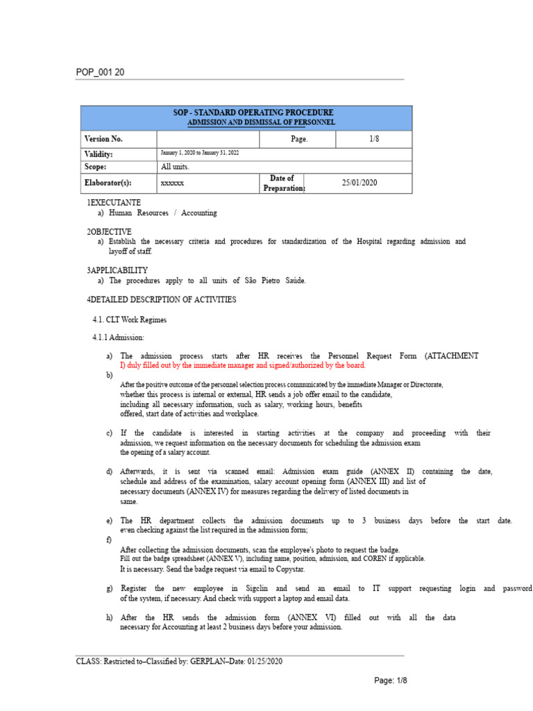 Personnel Admission and Dismissal SOP | PDF | Employment | Business