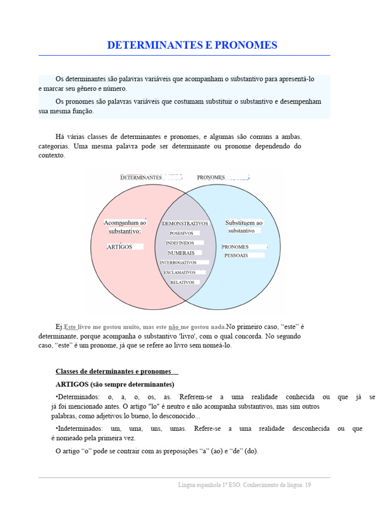 Determinantes e Pronomes: Guia Completo | PDF | Pronome | Semântica