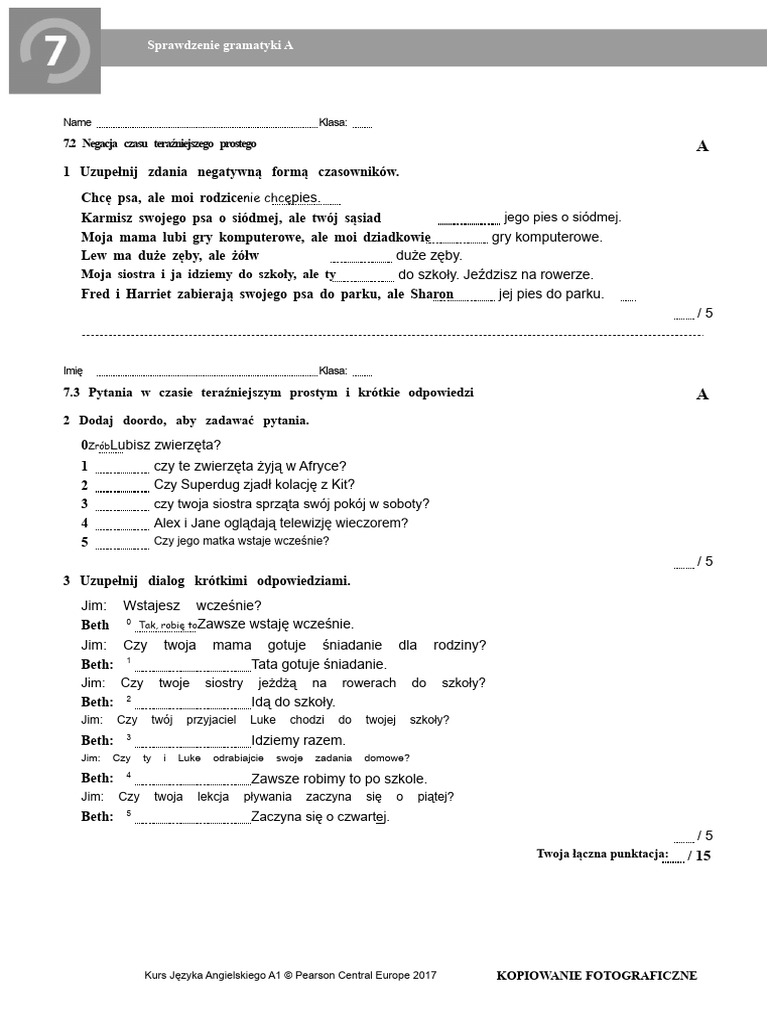 Sprawdzanie Gramatyki 7A | PDF