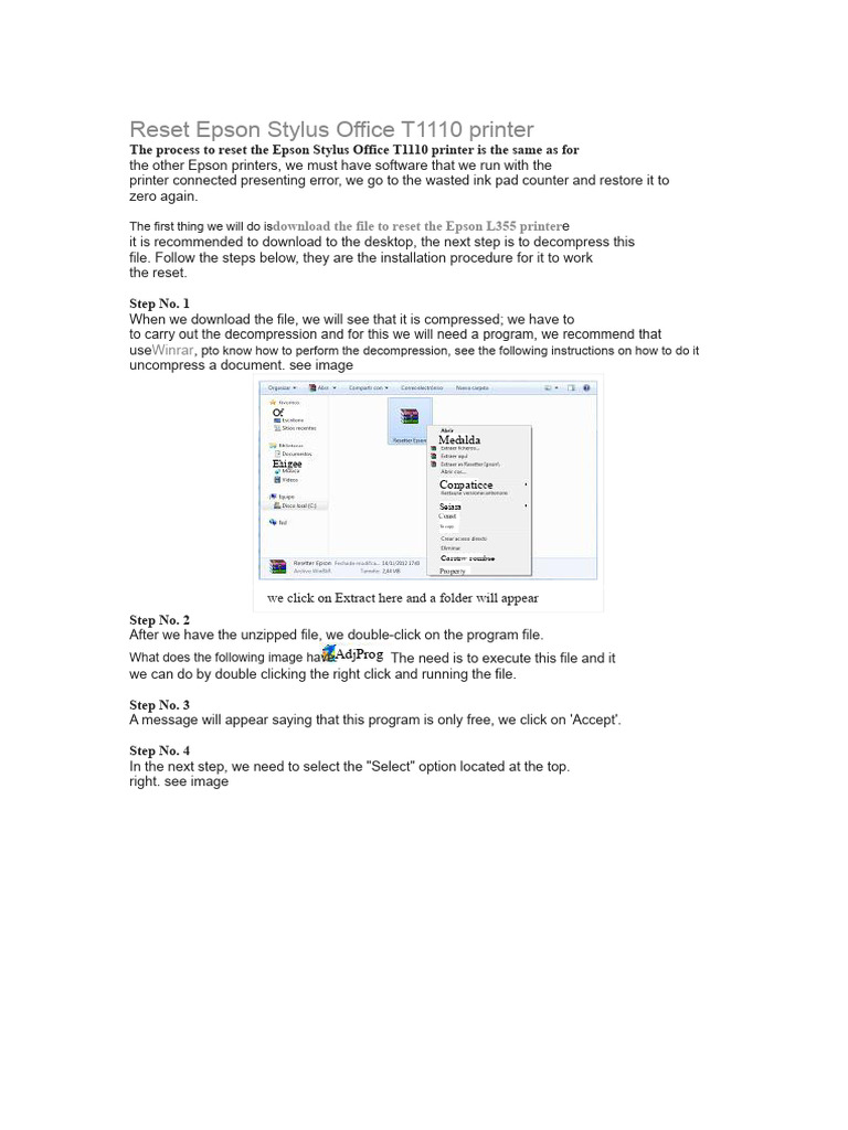 Reset Epson Stylus Office T1110 Printer | PDF | Printer (Computing ...