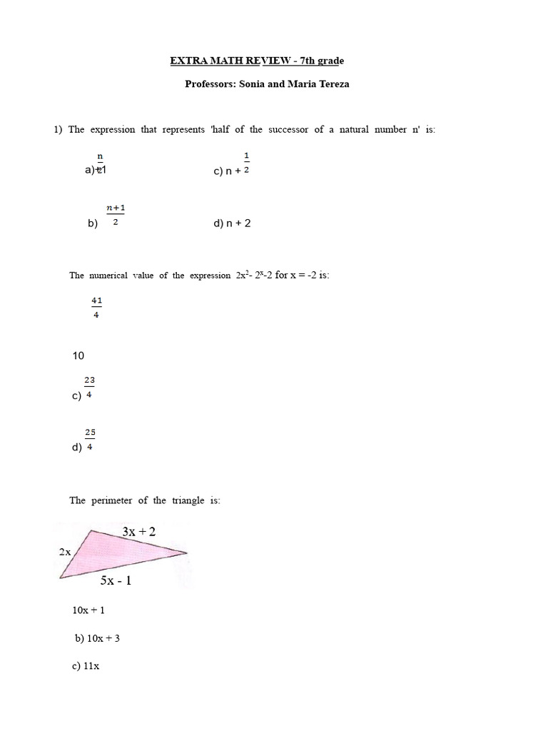 Mathematics - 7TH Grade (Extra Exercises) | PDF | Equations | Numbers